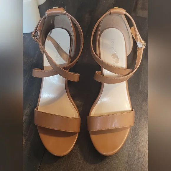 Tommy Hilfiger Brown Wedge Sandals With Cork Platform - Picture 13 of 14